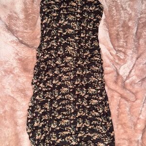 Floral Ruched Black Dress